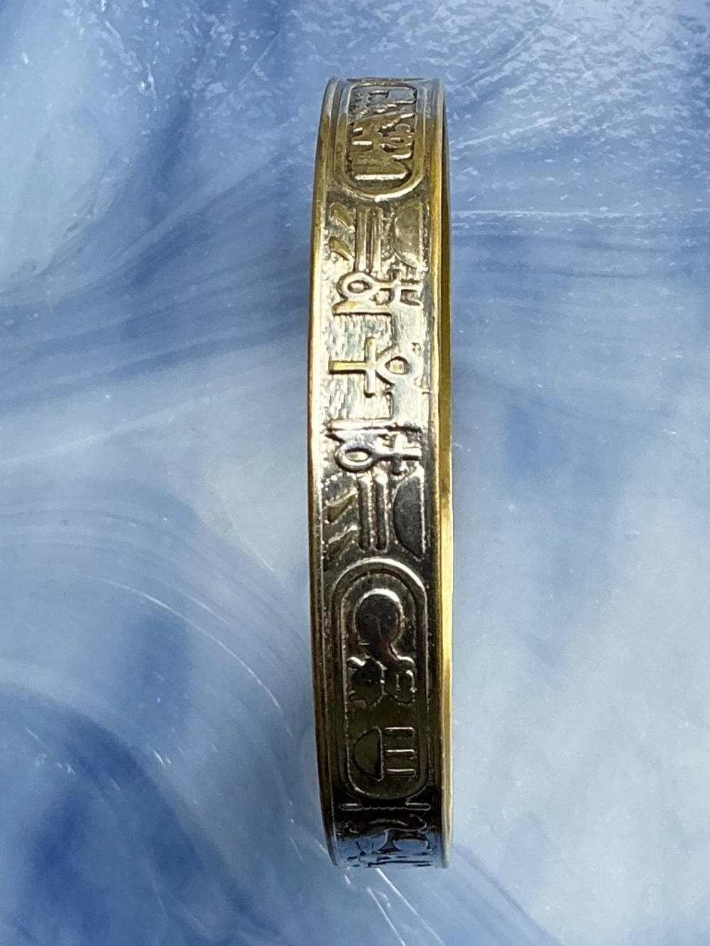 Vintage Mexican Hieroglyphic Bangle Bracelet Stamped Mixed Metal Taxco Style - Picture 9 of 15